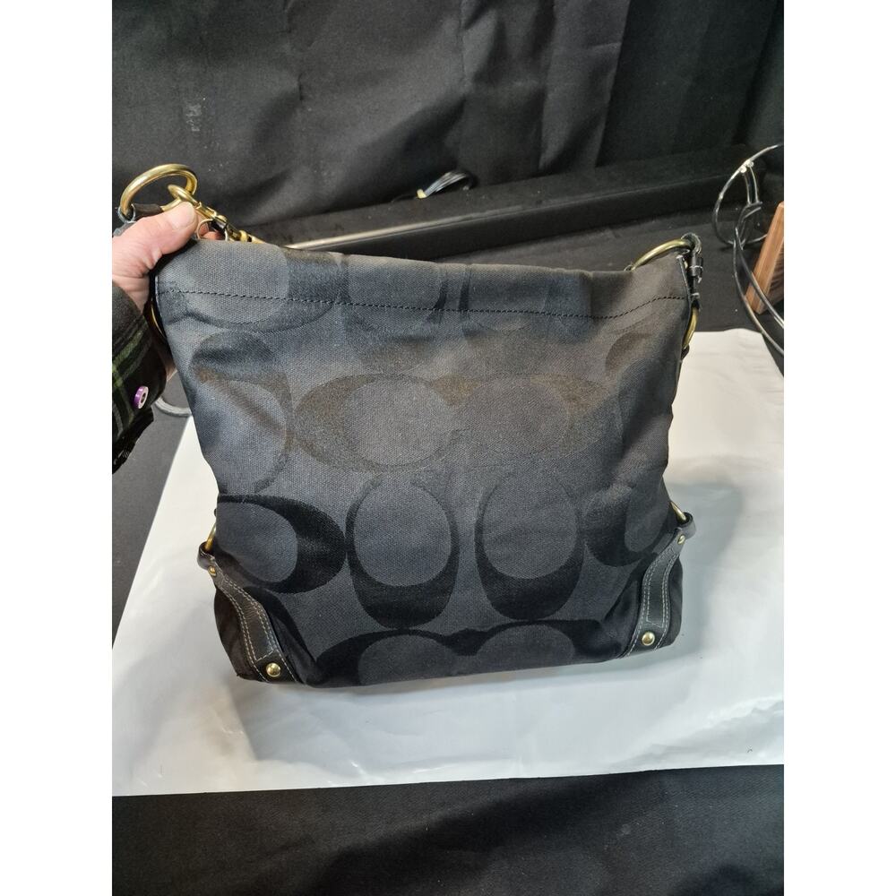 Coach Carly Hobo Purse 10620 BLACK Signature Canvas Gold Leather Bag Rare - Picture 10 of 14